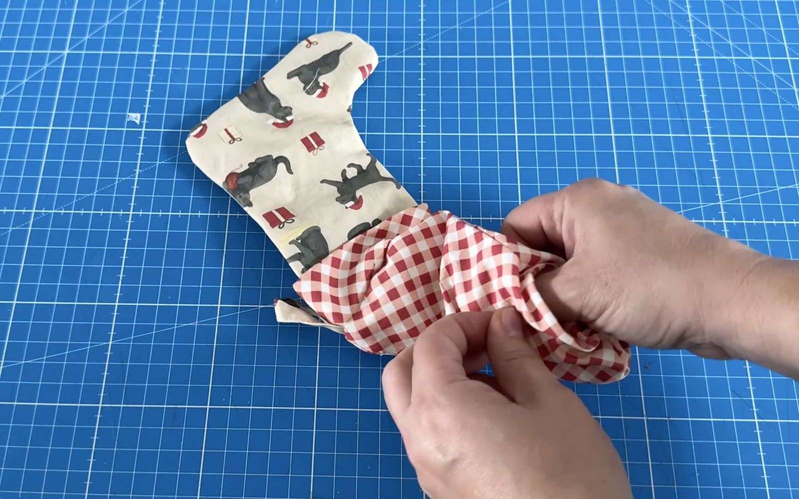 Christmas stocking being turn the right side out