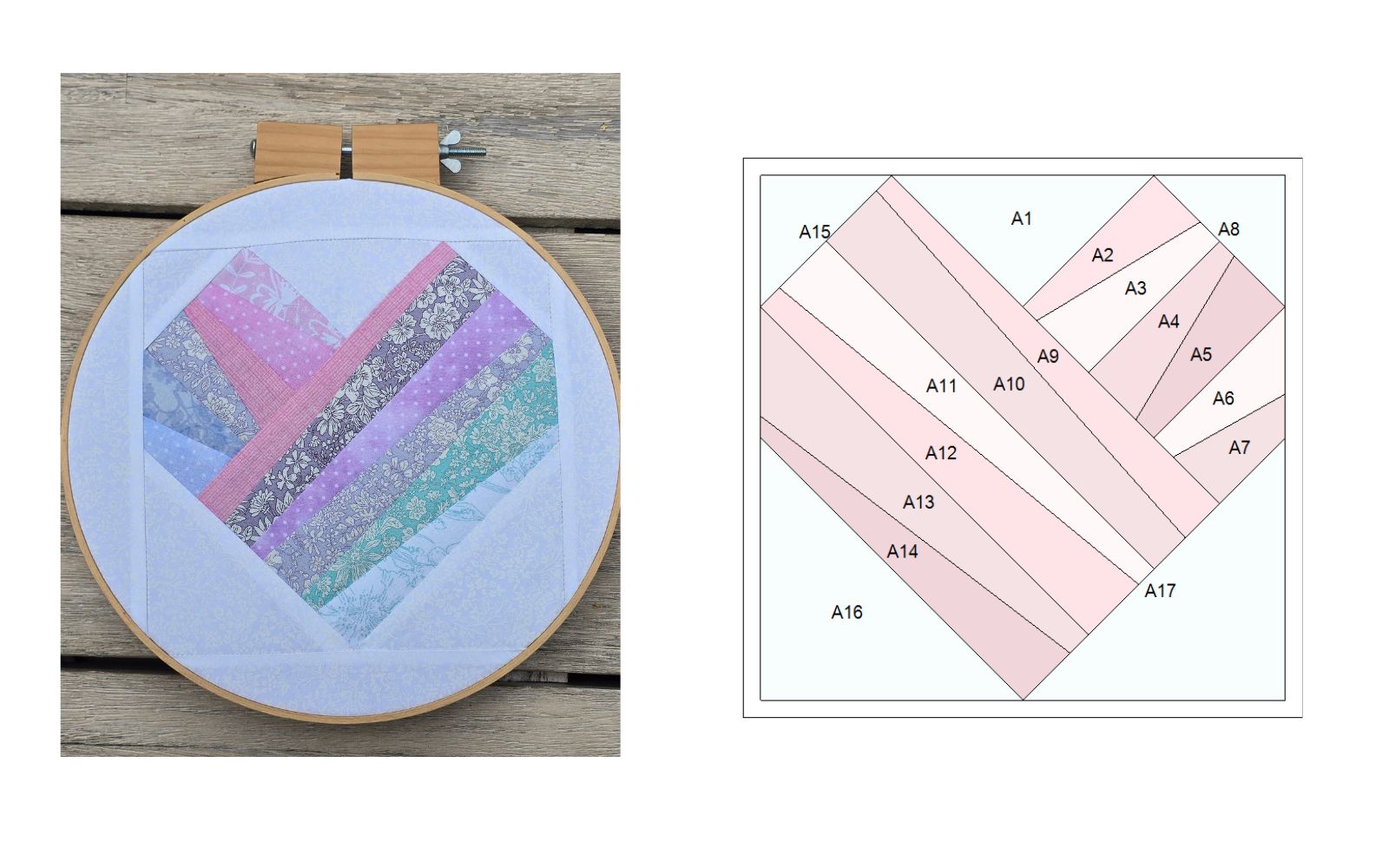 foundation paper piecing key for quilted heart