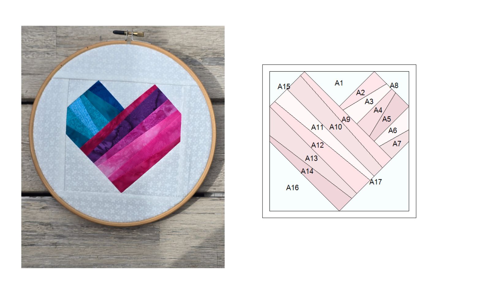 foundation paper piecing key for patchwork heart 
