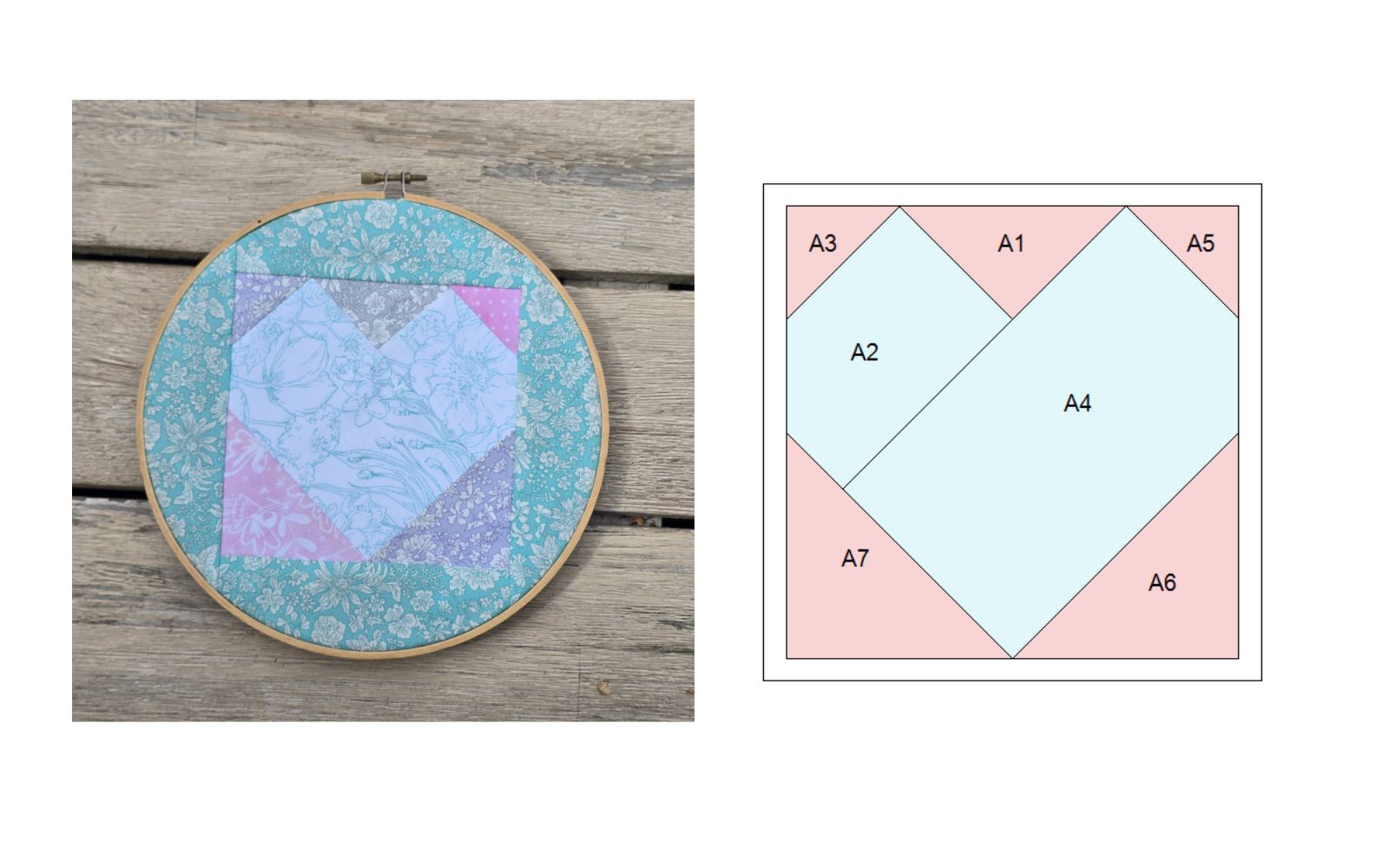 foundation paper piecing block for simple patchwork heart