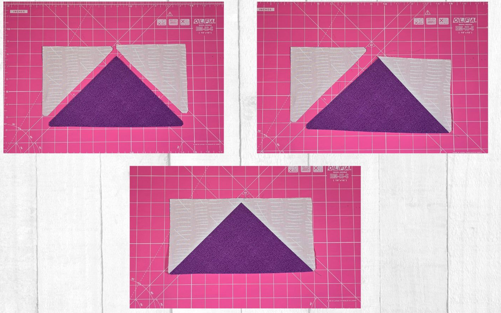 pezzi di quilting a triangolo bianchi e viola