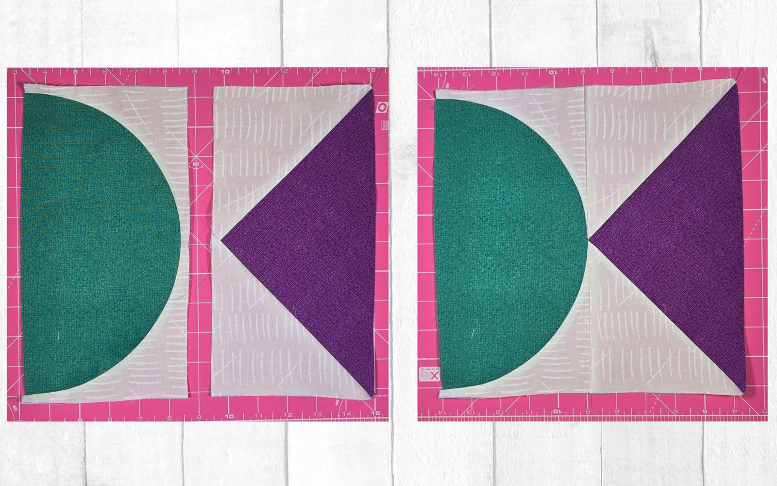 blocchi di quilt a mezzo cerchio e triangolo uniti