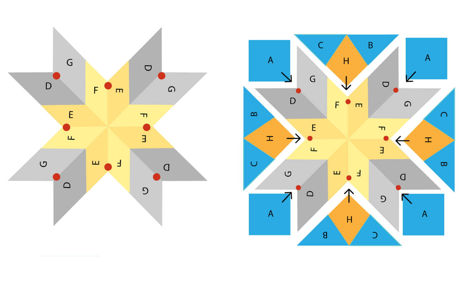 Laatste stappen om de Radiant Star in blauw, geel en grijs te maken.