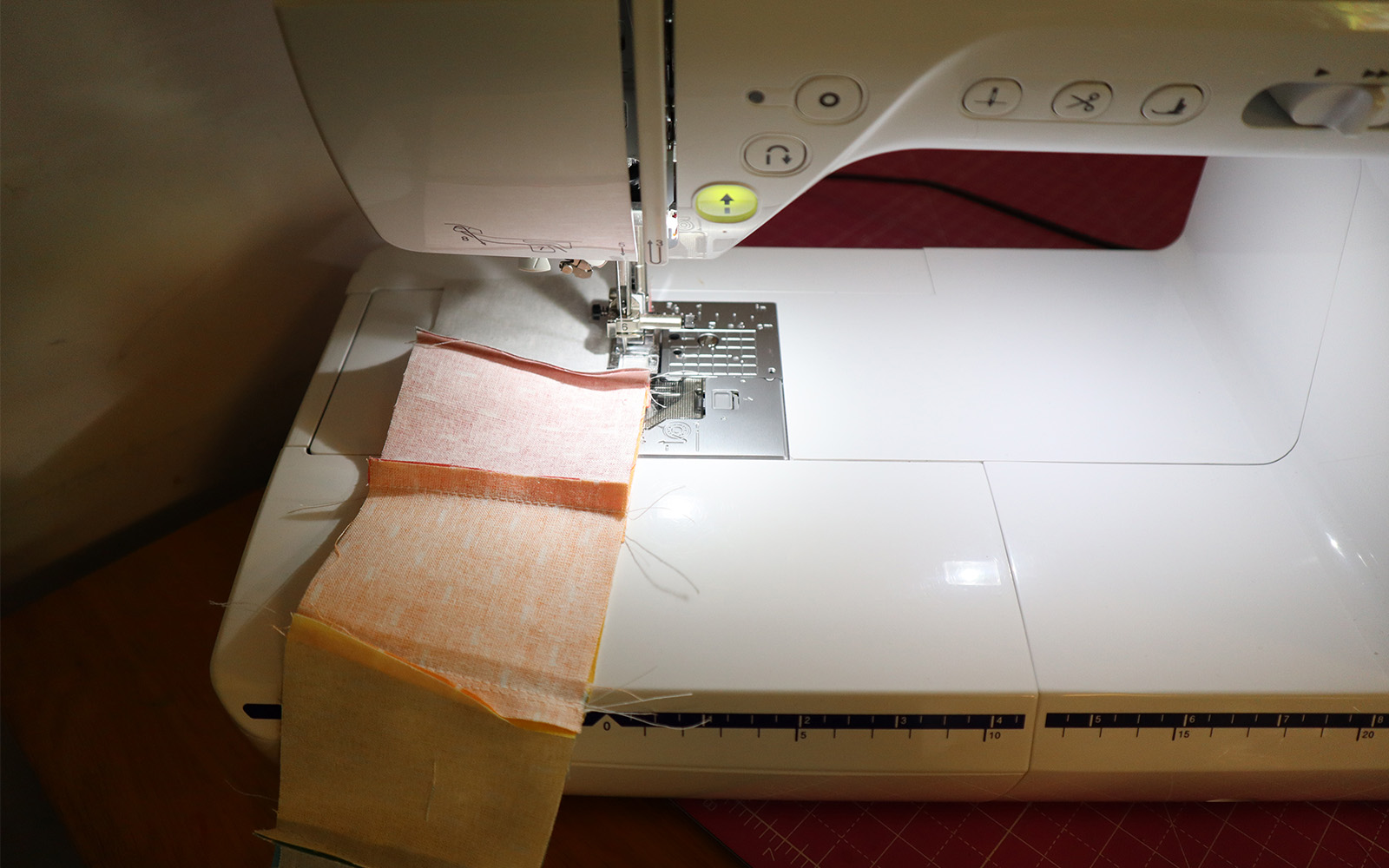 Sewing 2 strips of fabric together on sewing machine