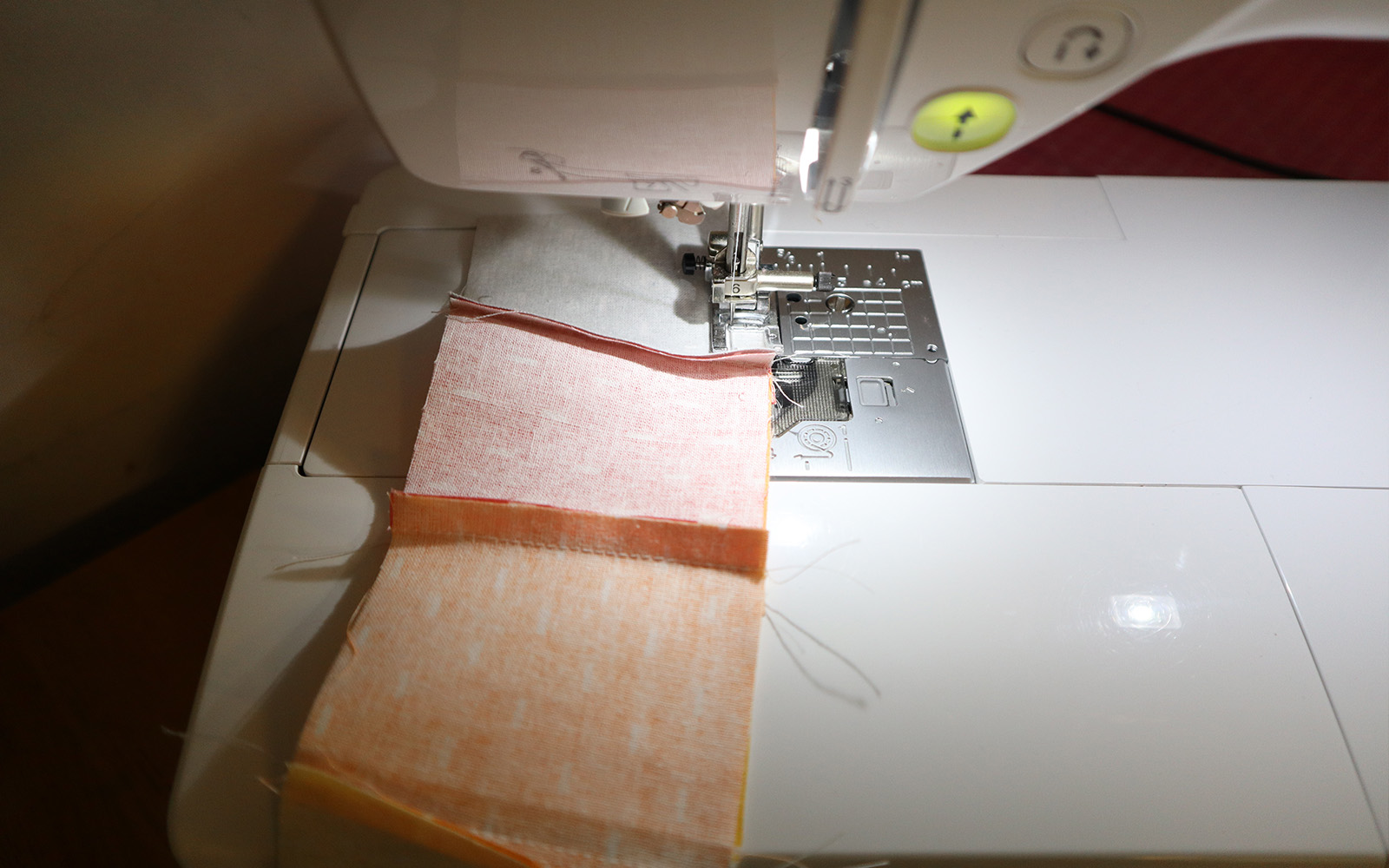 Sewing 2 strips of fabric together on sewing machine