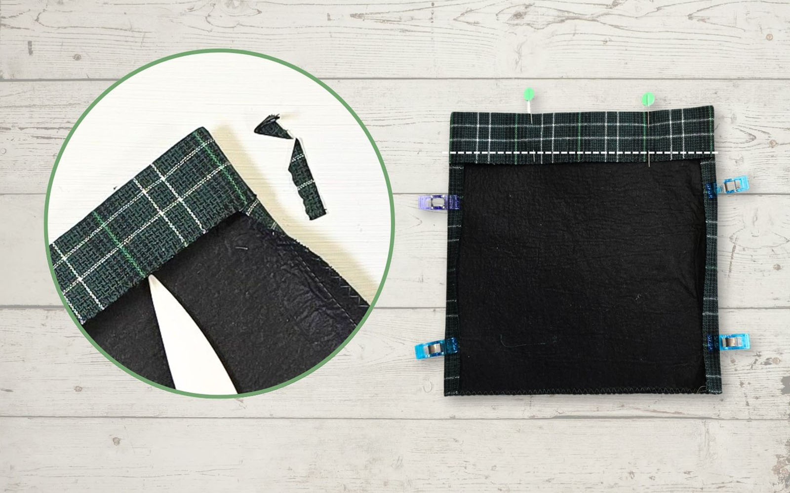 Green and black pocket folding on white background
