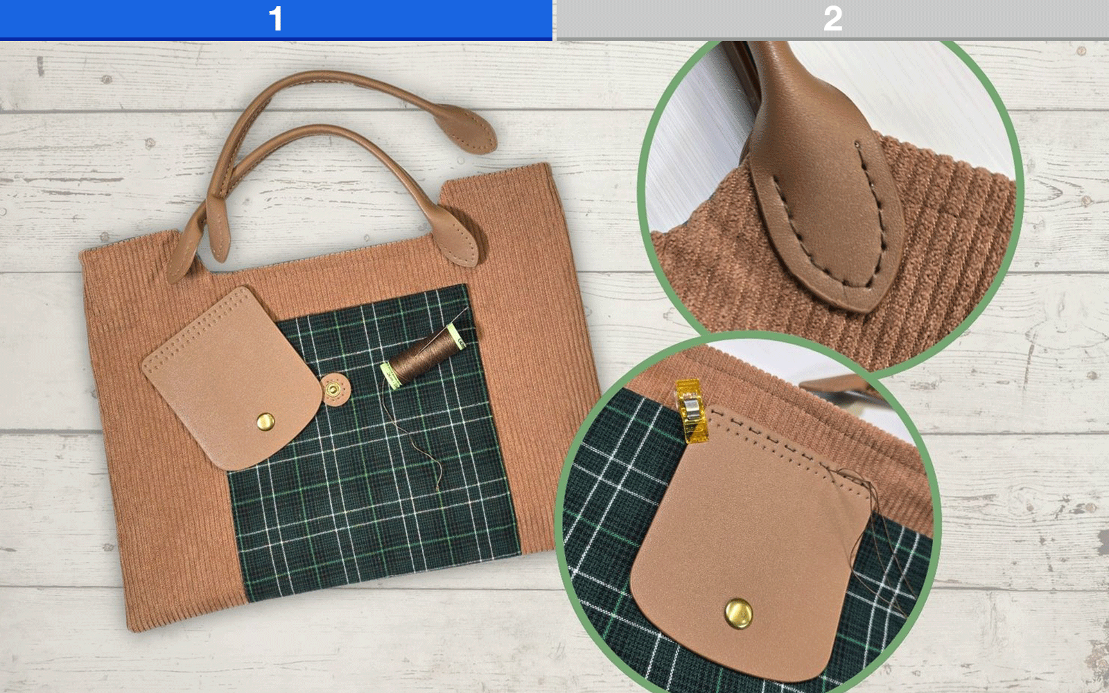 Henkel an die braune Cordtasche nähen
