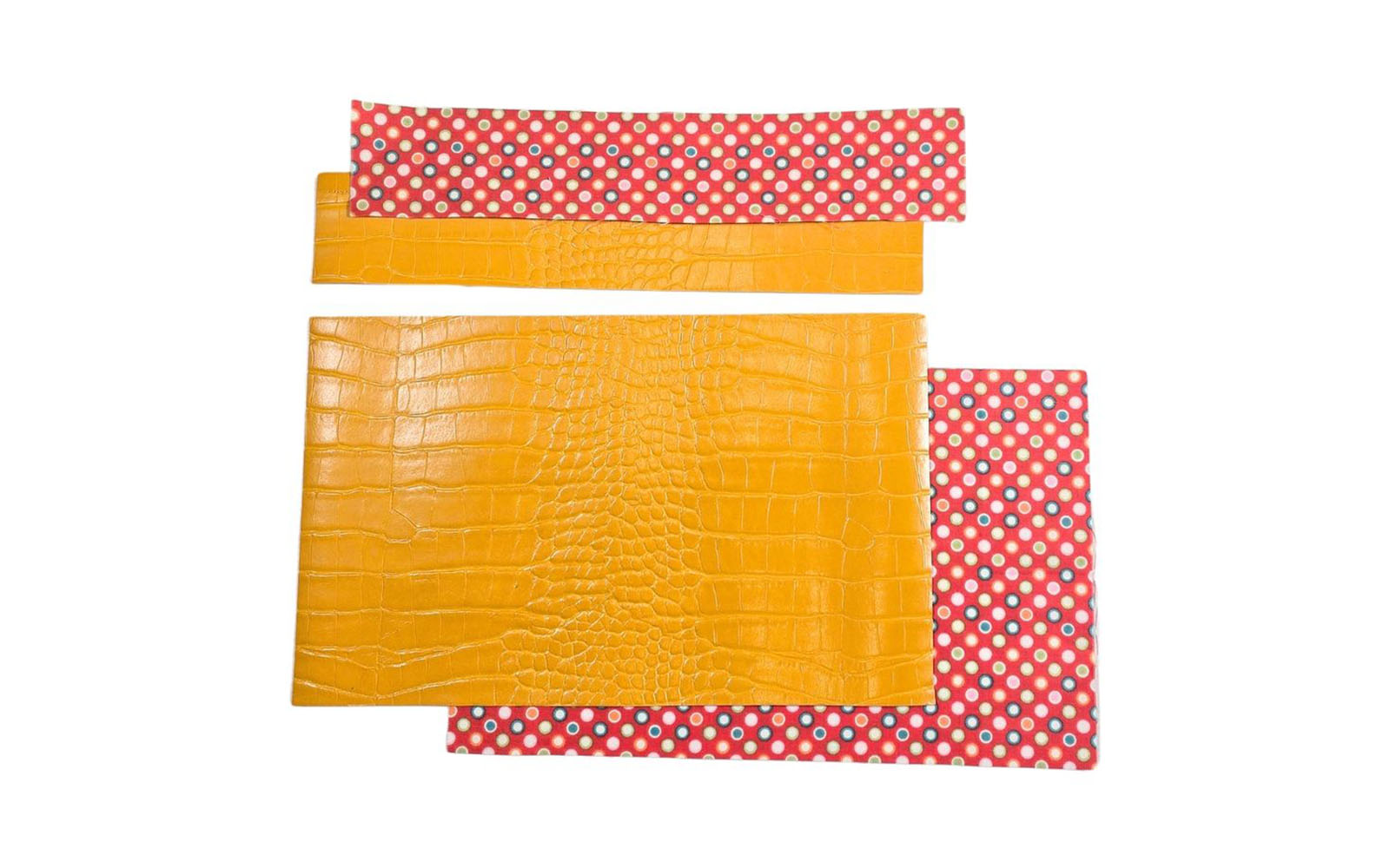 Yellow pleather and red spotty cotton fabric
