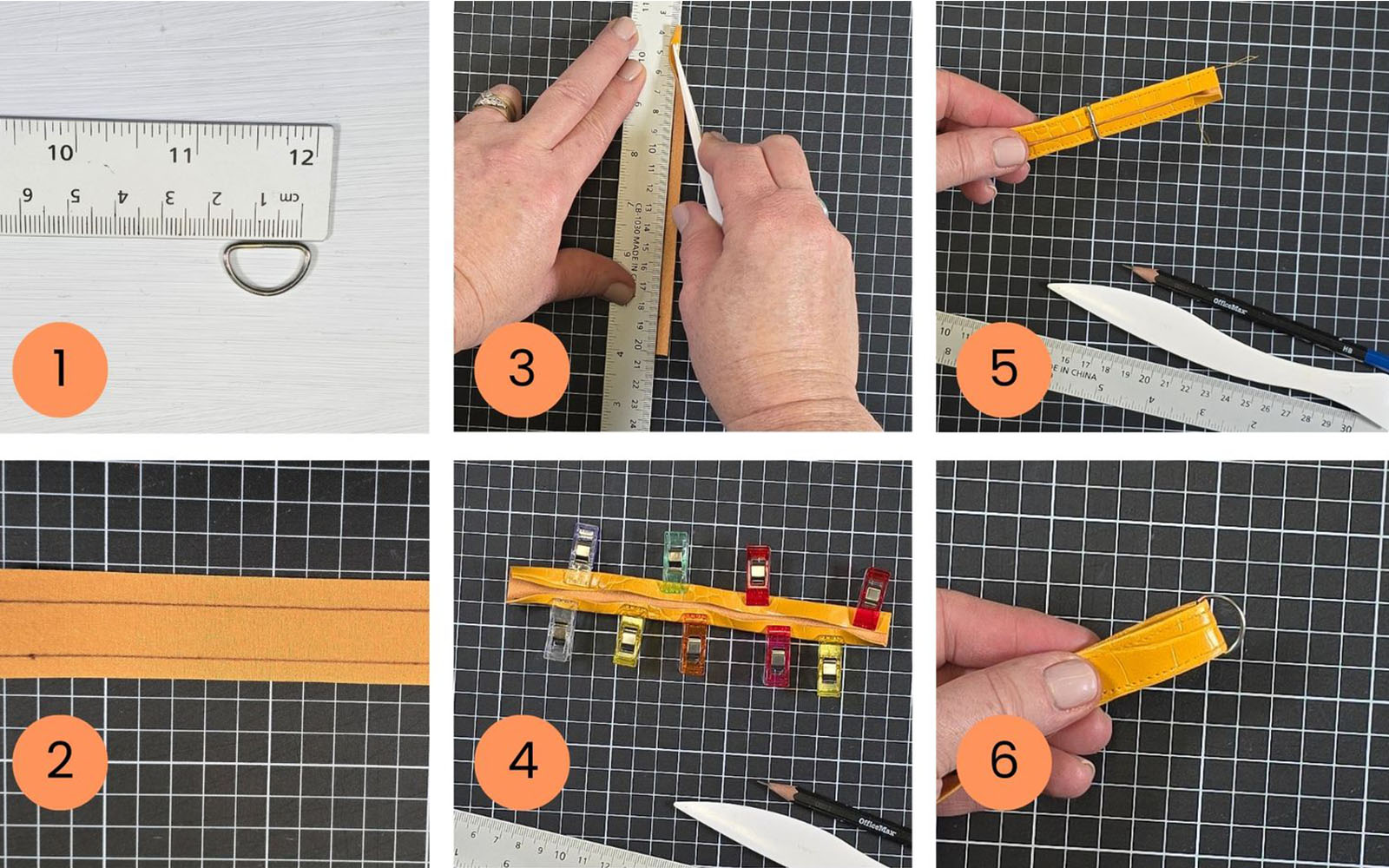steps detailing how to make tab for bag hardware