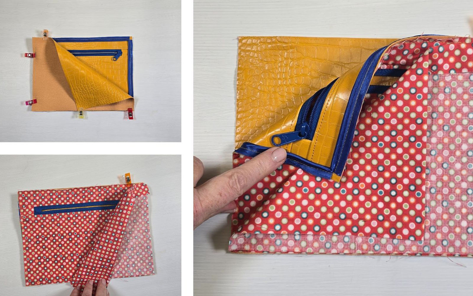 Placing front and back panels of bag sewing project together