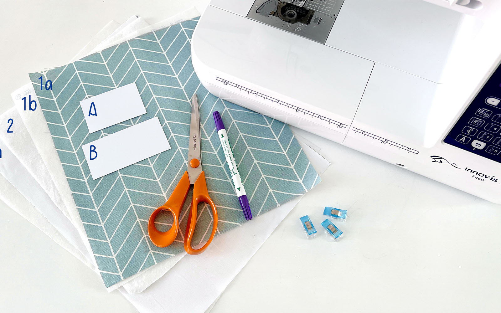 Fabric and scissors with Brother Innov-is F560 sewing machine