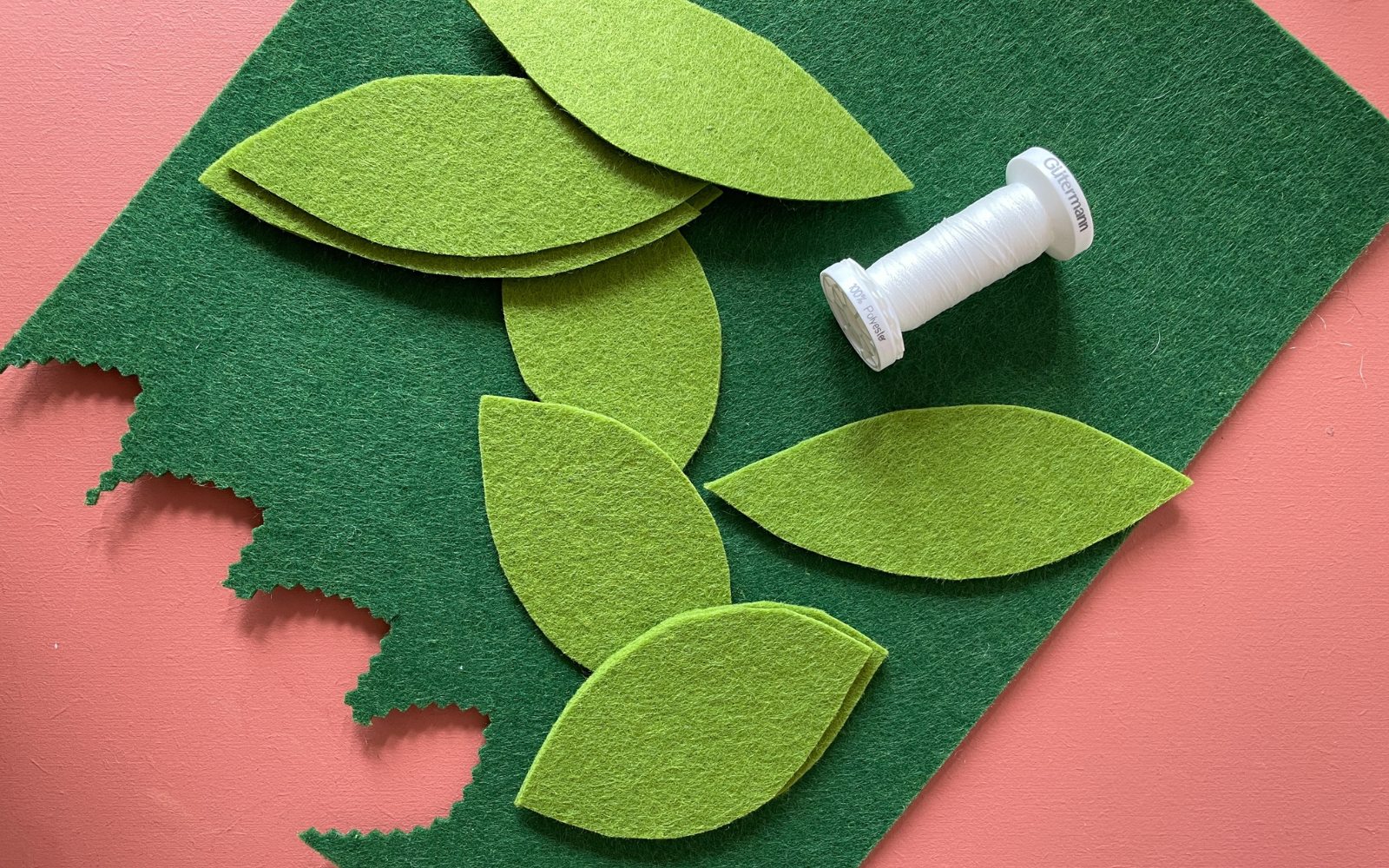 Light green felt leaves on dark green felt