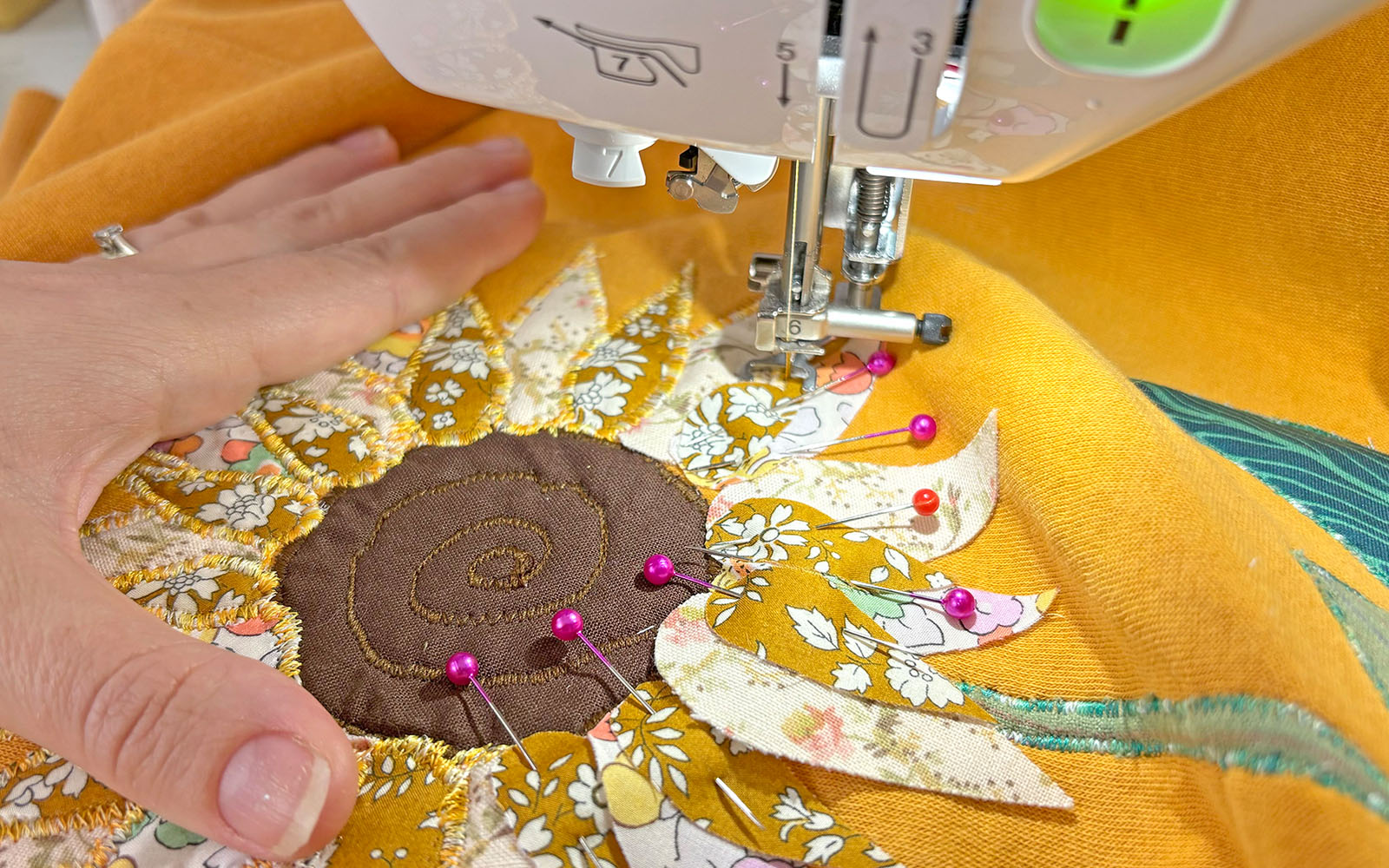 Appliqué sewing on yellow with Brother free motion foot