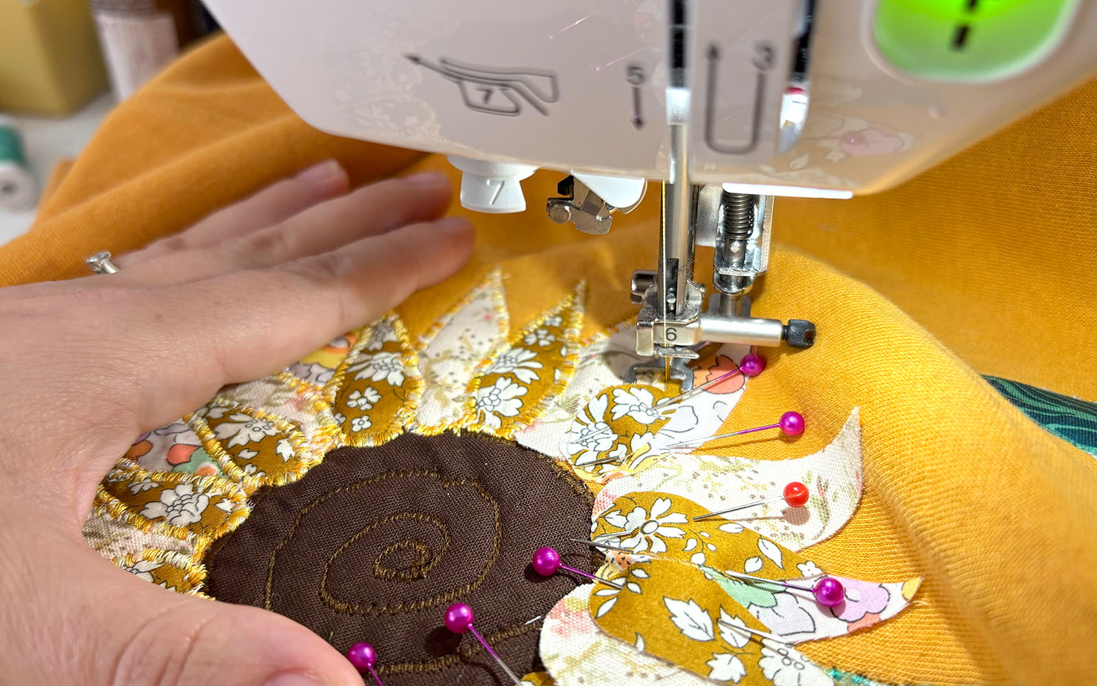 Sewing appliqué flowers with Brother free motion foot