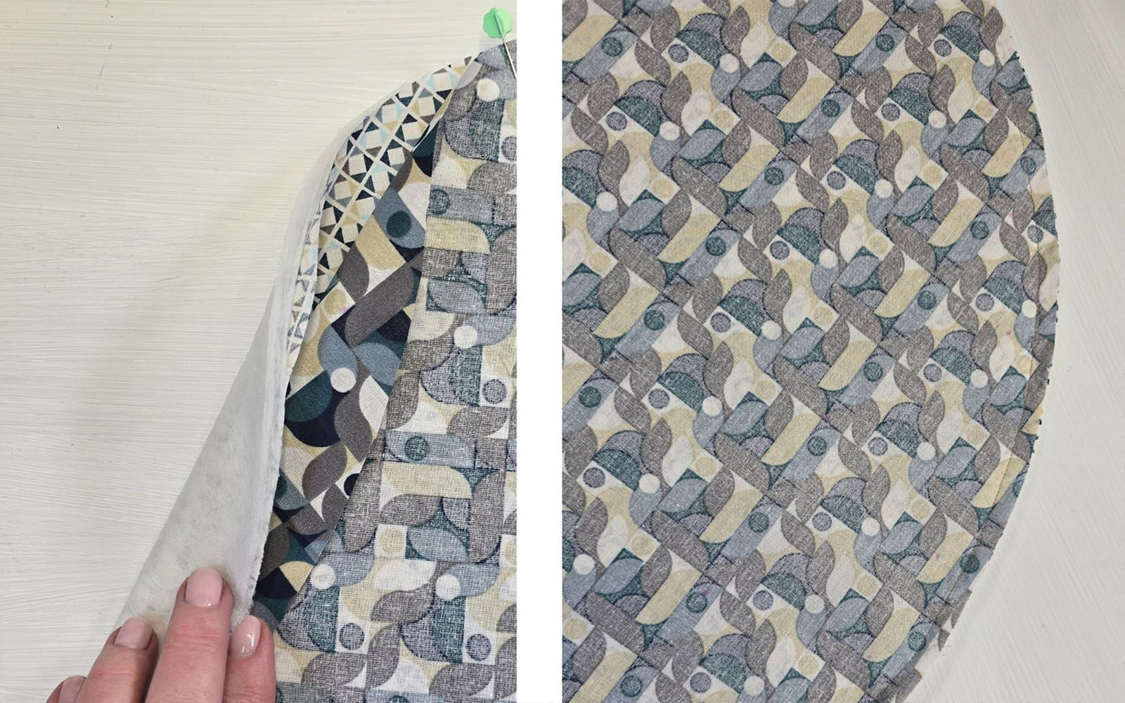 Fabric and batting layers sewn together