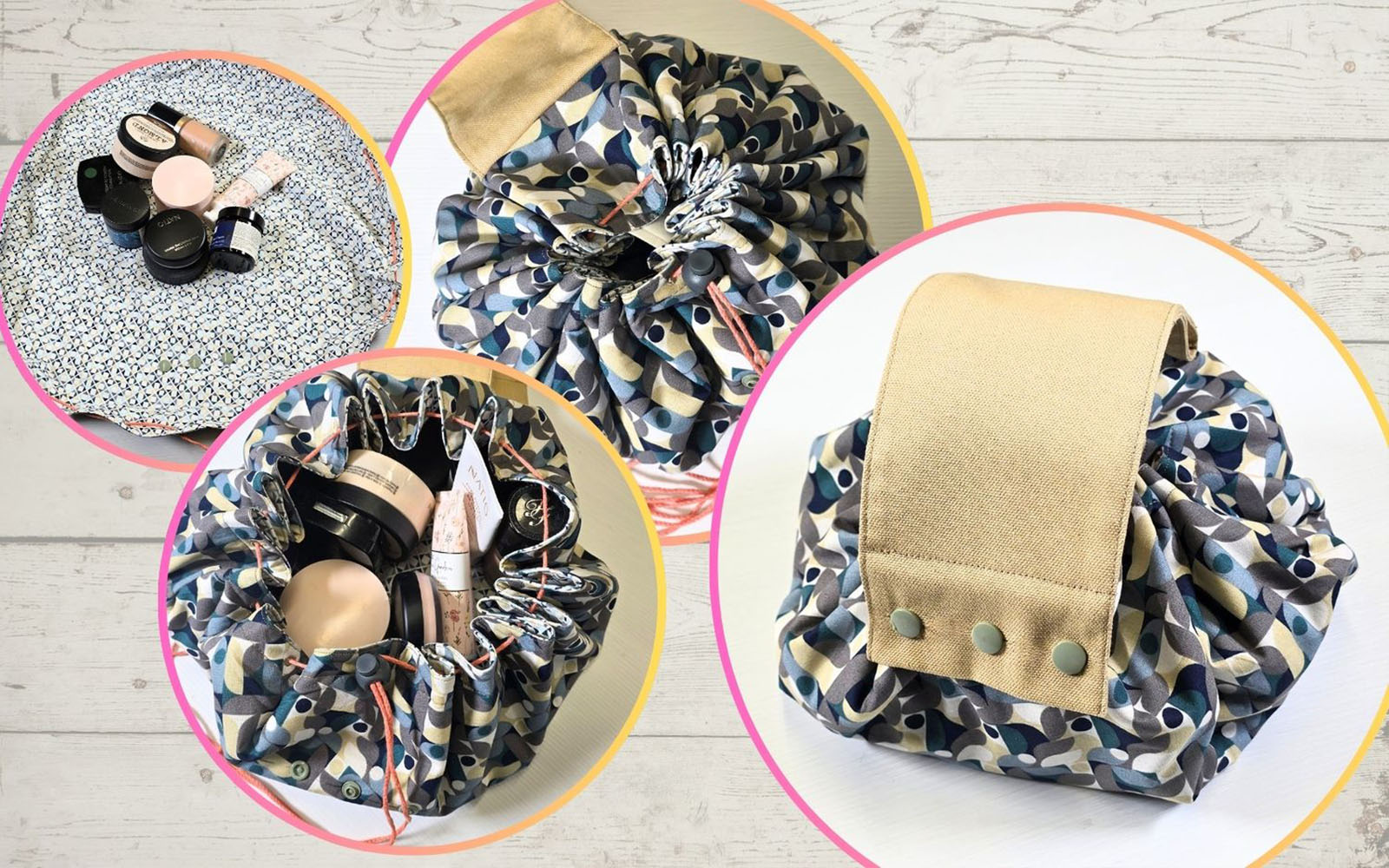 different perspectives of Ruched make-up bag