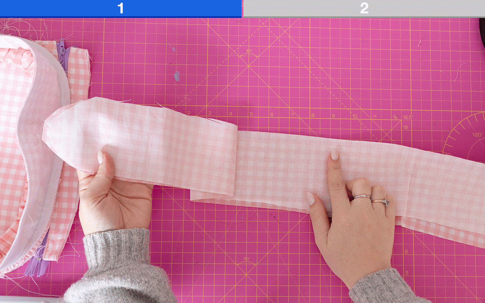 gingham bag strap construction