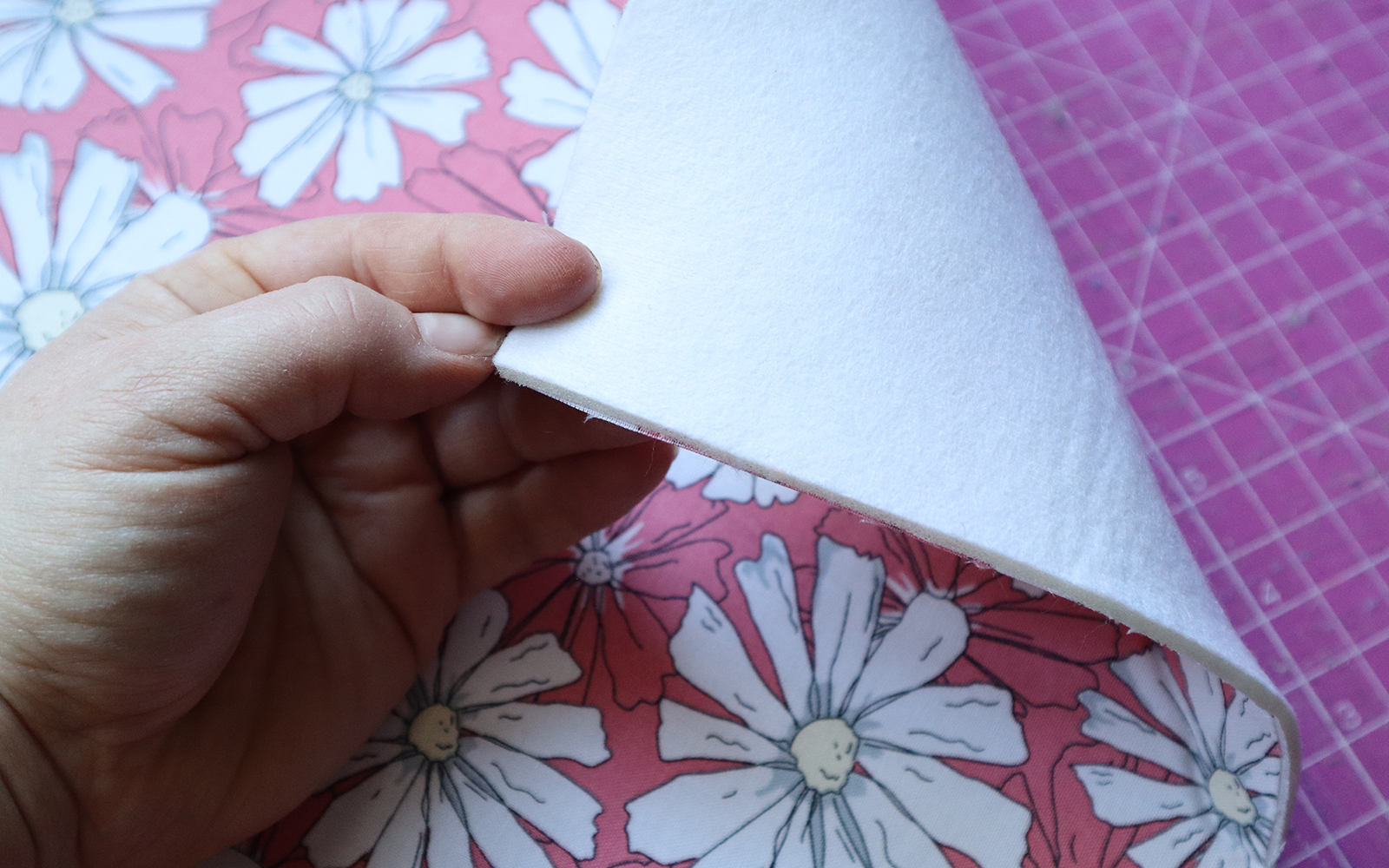 Petal and Pip fabric with foam stabiliser on back