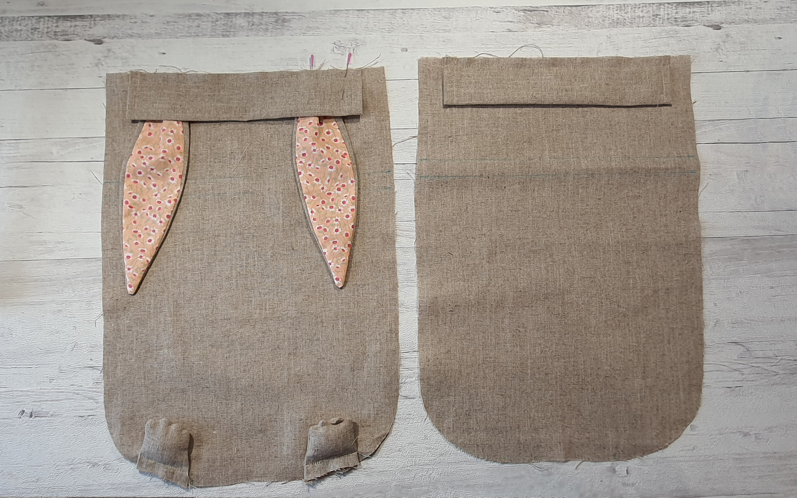 Easter bunny backpack front and back on wooden background