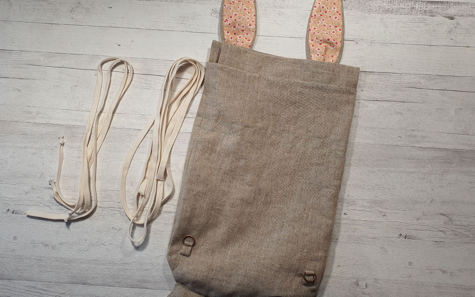 Bunny backpack ready to get shoulder straps