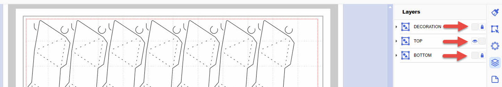 image montrant les couches de l'application de conception Brother CanvasWorkspace