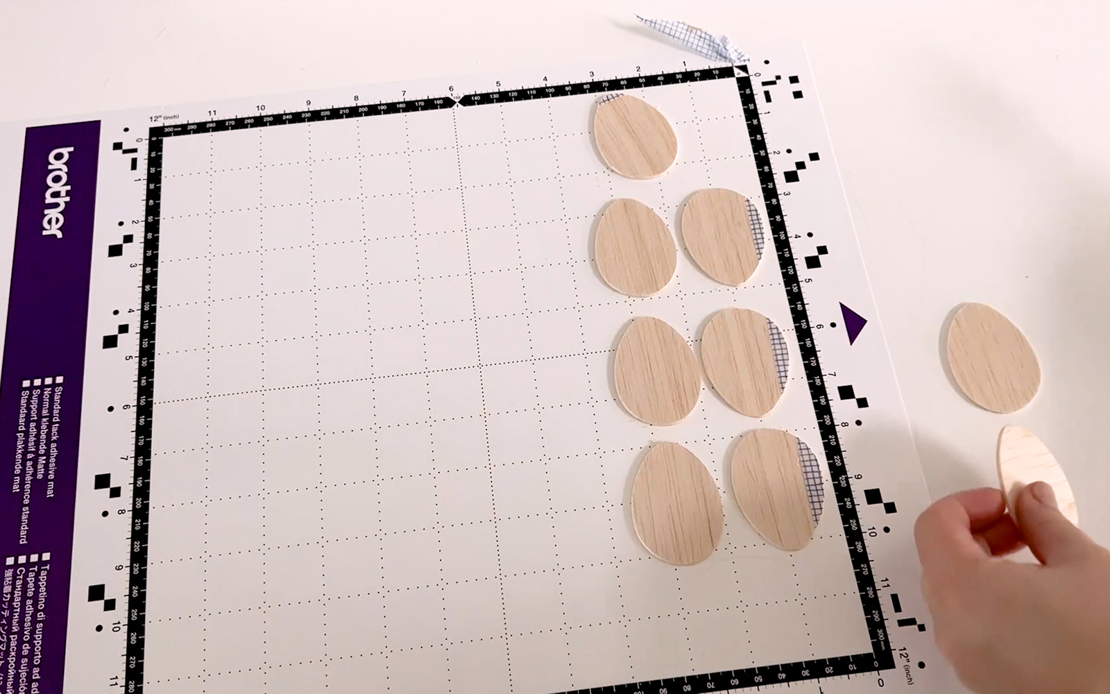 small balsa wood eggs on ScanNCut standard cutting mat