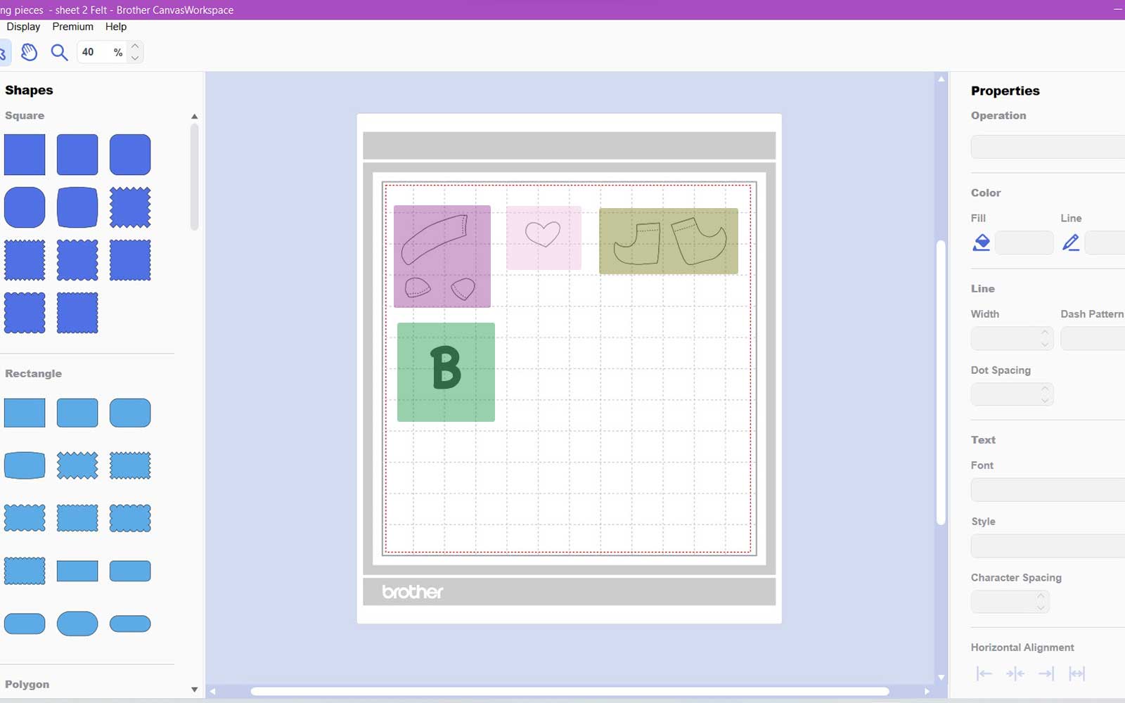 Screenshot of cutting mat with different colour blocks