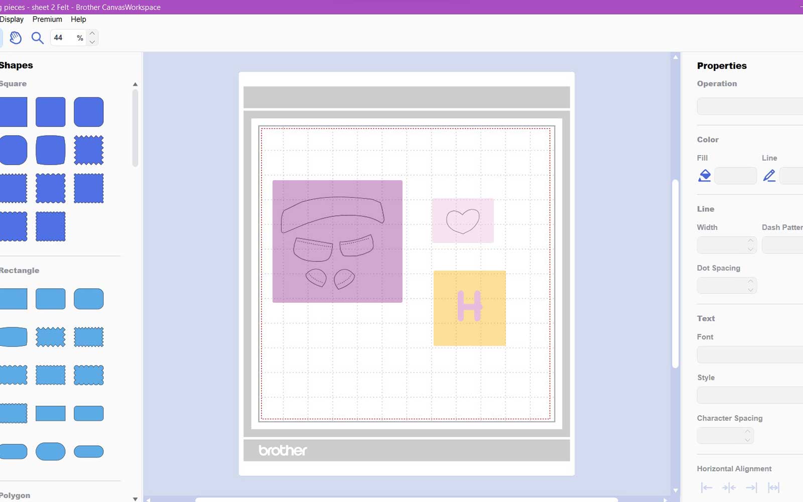 Screenshot of cutting mat with different colour blocks