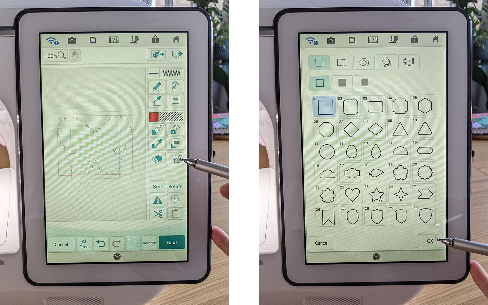Pressing square button in Brother My Design Center to add outline