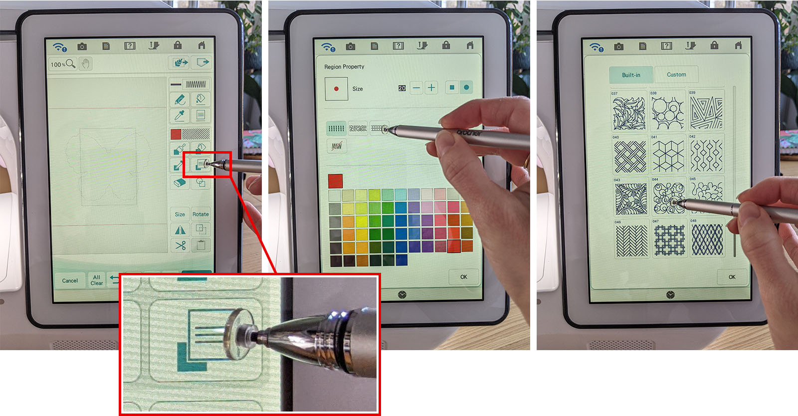Pressing embroidery fill button in Brother My Design Center