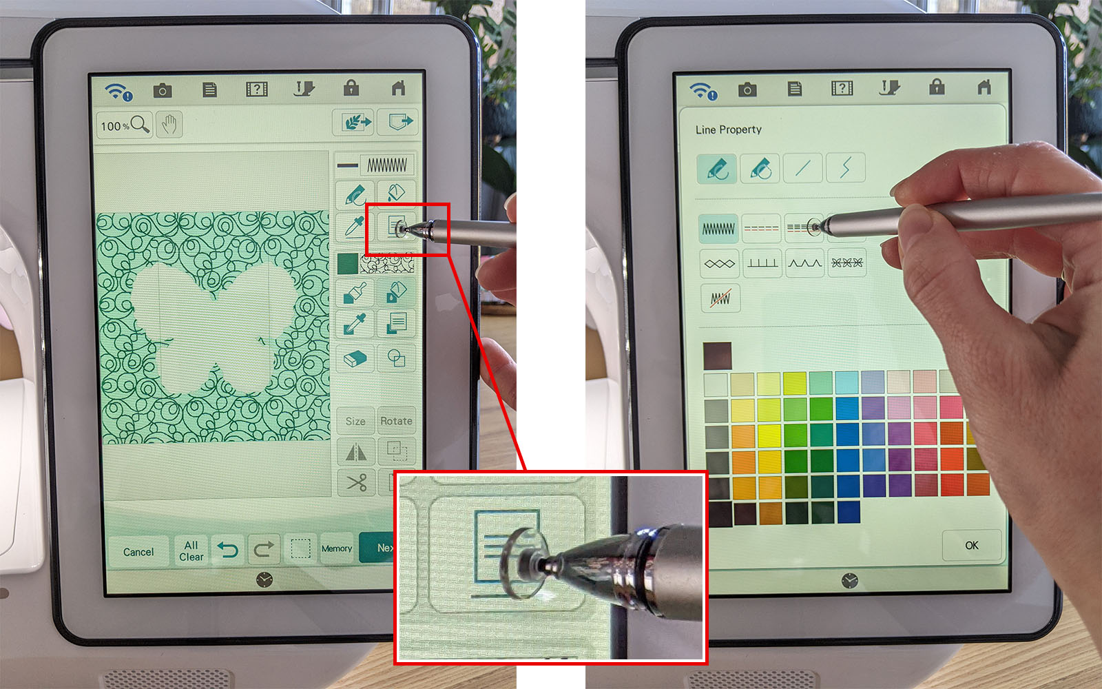 Selecting embroidery outline in My Design Center on XP3