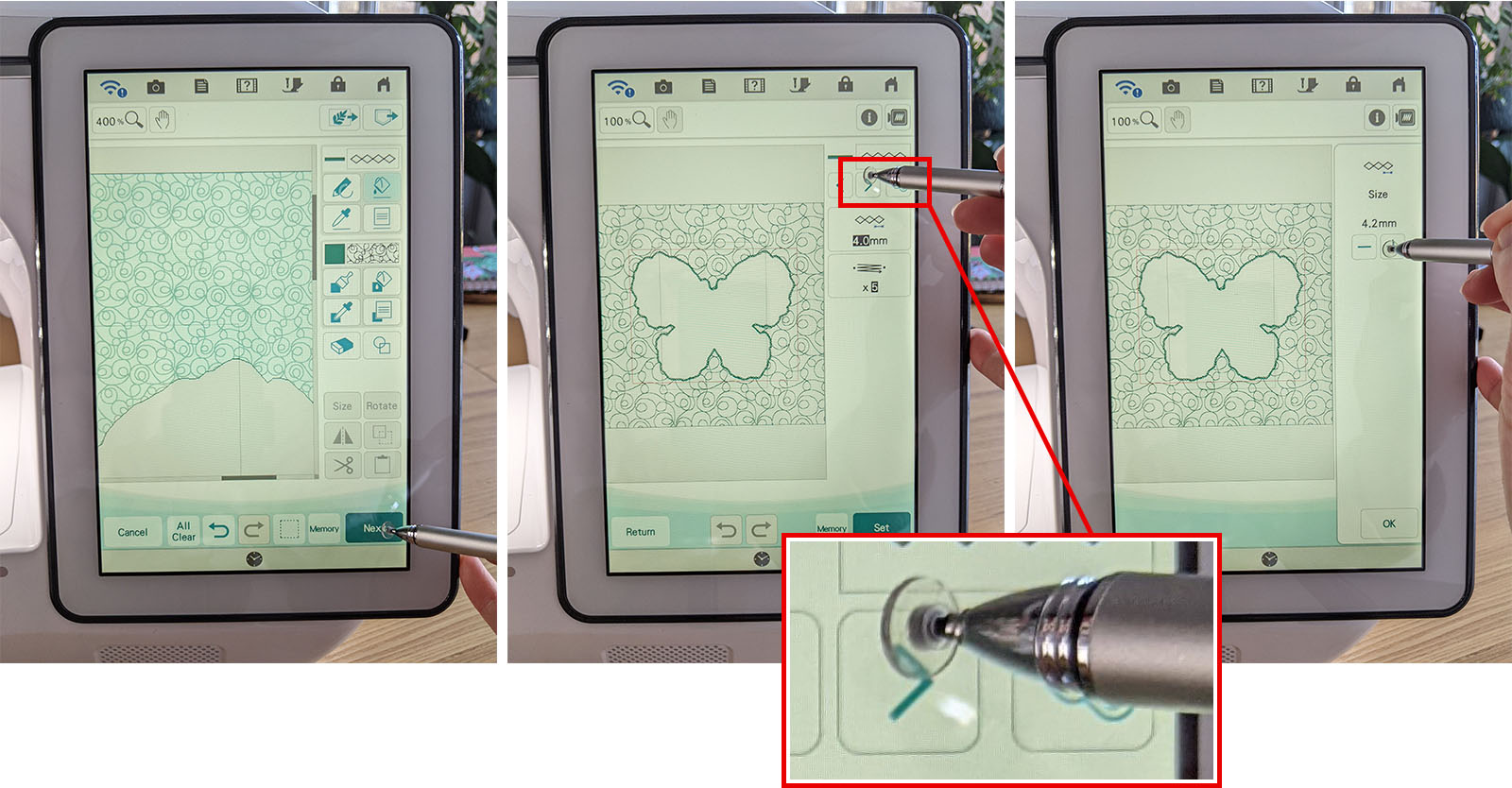 Using next button to view embroidery in My Design Center on XP3