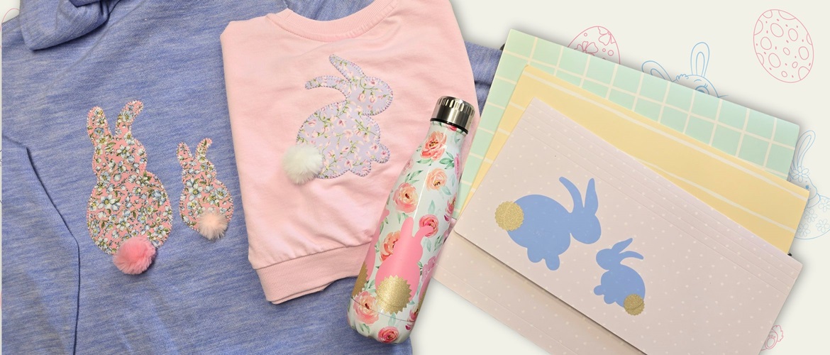 Pulls pastel bouteille d'eau et papeterie avec motif lapin en appliqué