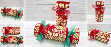 Crackers de Noël ScanNCut décorés de rubans. 