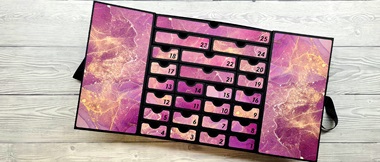 Calendrier de l'Avent à tiroirs en papeterie créative ScanNCut rose et or.
