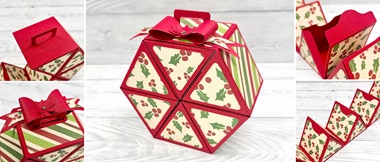 Boîte cadeau hexagonale en papeterie créative aux couleurs de Noël.