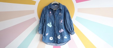 Denim jurk gepersonaliseerd met flexfolie kindertekeningen