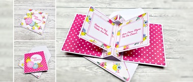 Pink card with pop up inner leaves