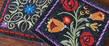 Close up of embroidered in the hoop coasters