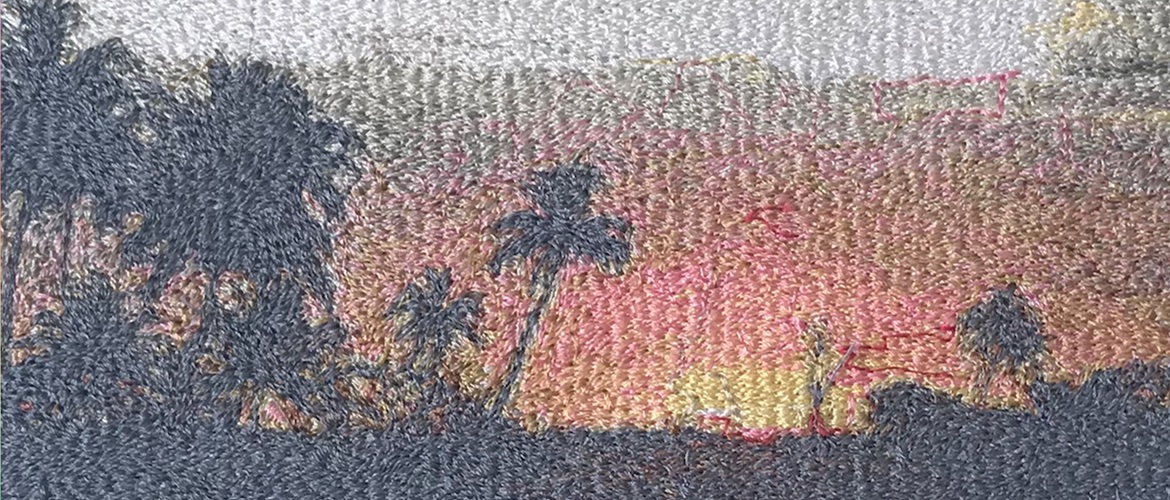 Sunset scene embroidery created in Brother PE-Design software with Photo stitch functionality