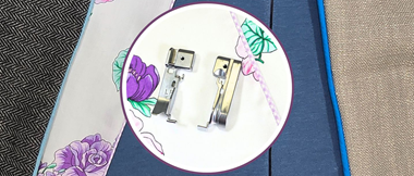 Brother overlocker piping sewing feet on floral fabric