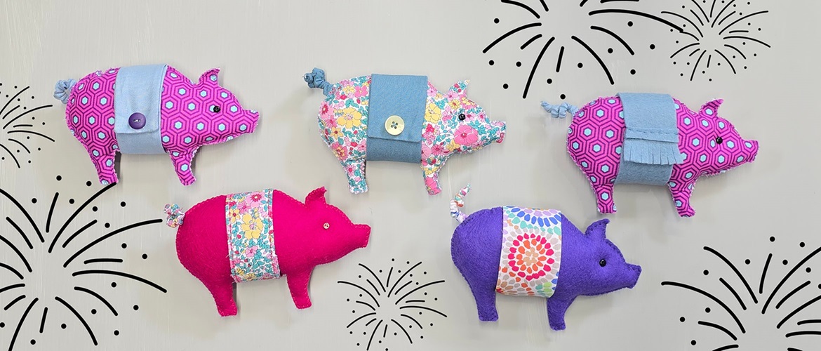 Cochons Glücksschwein du Nouvel An en tissu coloré