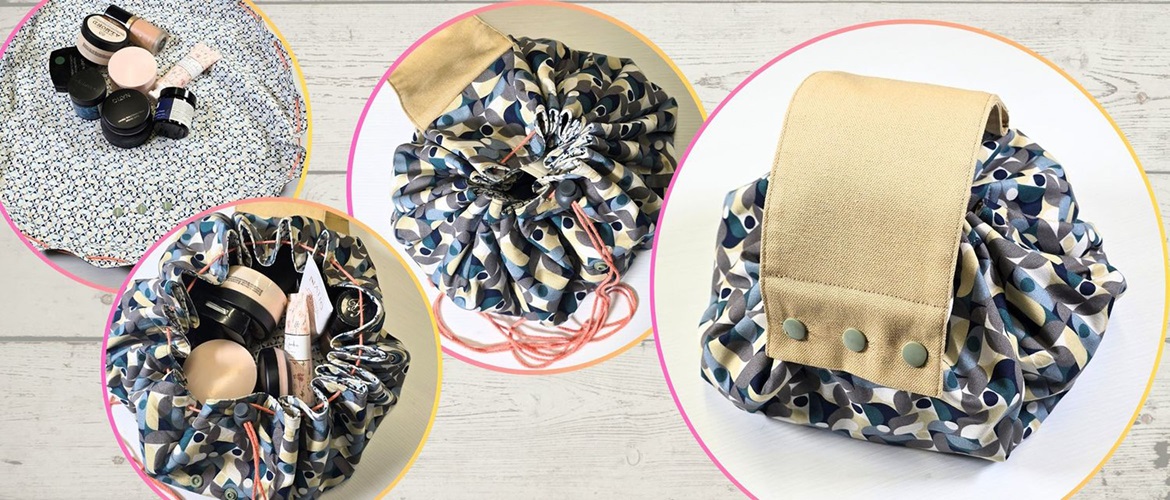 Different perspectives of Ruched make-up bag