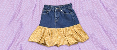 Blue denim skirt with yellow bubble hem