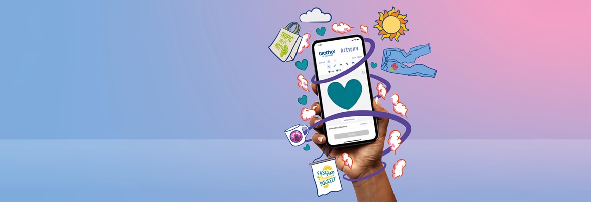 Une main tenant un téléphone portable montrant l'interface de l'application Artspira avec plusieurs exemples de projets animés autour.