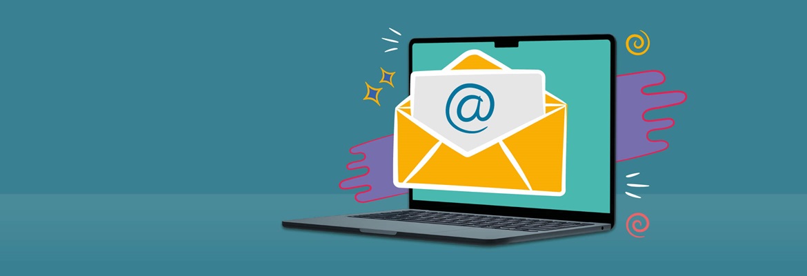 Un computer portatile con l'icona di un'e-mail visualizzata nella finestra di dialogo