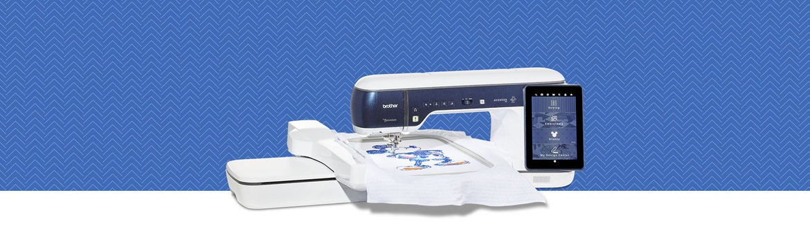 Naai- en borduurmachine EV1, blauwe patroon achtergrond