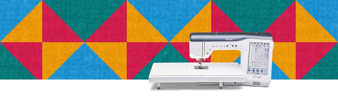 The Brother CX1 on a multicoloured pattern background