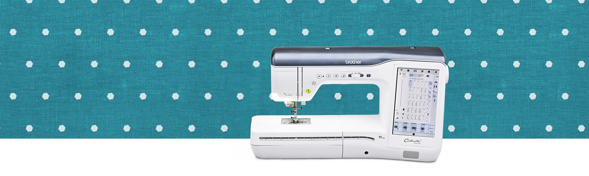 Naaimachine CX1, blauwgroene achtergrond.