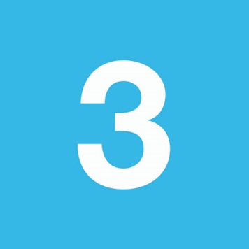Zahl 3 auf himmelblauem Hintergrund